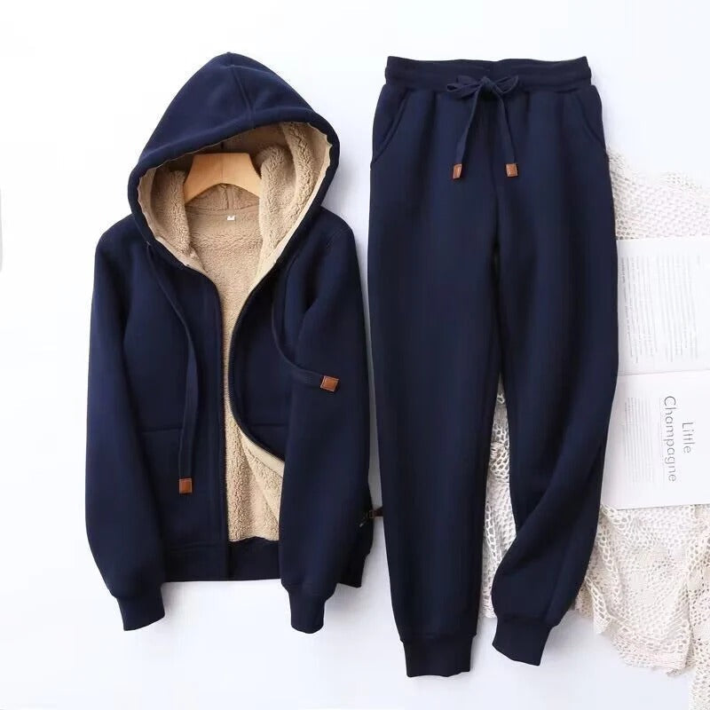 Beth | Women's Fleece Lined Hoodie and Jogger Set – Warm Two-Piece Tracksuit – Navy
