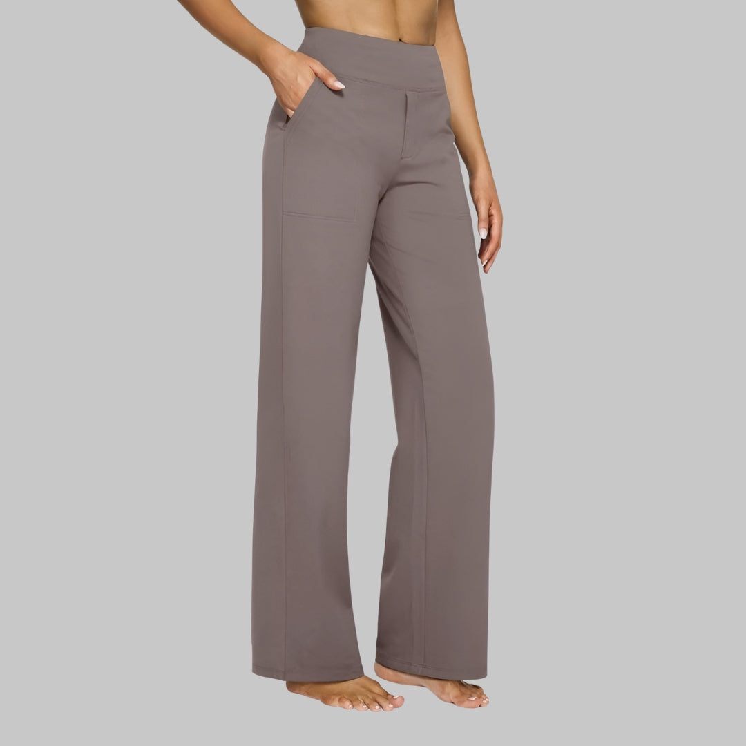 Bettina | Women's Stretch Pull-On Pants – Wide Comfort Waistband, Pockets – Taupe