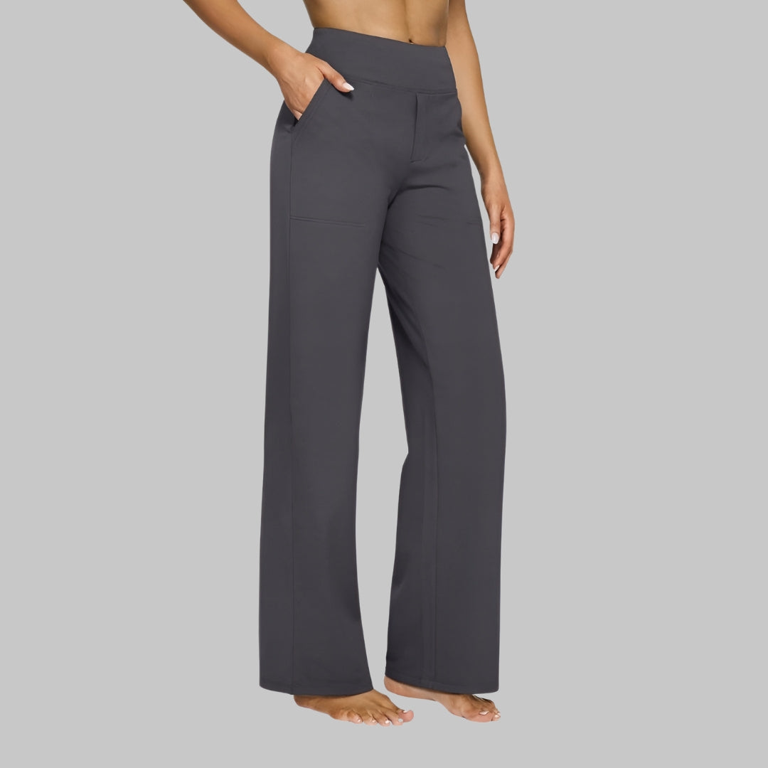 Bettina | Women's Stretch Pull-On Pants – Wide Comfort Waistband, Pockets – Dark Gray