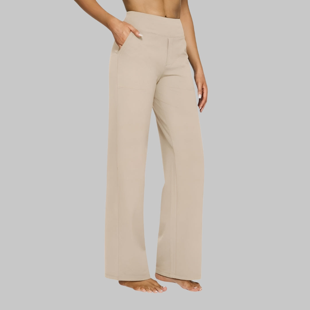 Bettina | Women's Stretch Pull-On Pants – Wide Comfort Waistband, Pockets – Cream