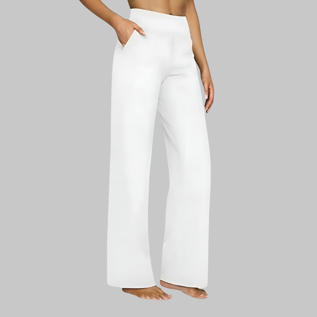 Bettina | Women's Stretch Pull-On Pants – Wide Comfort Waistband, Pockets – White