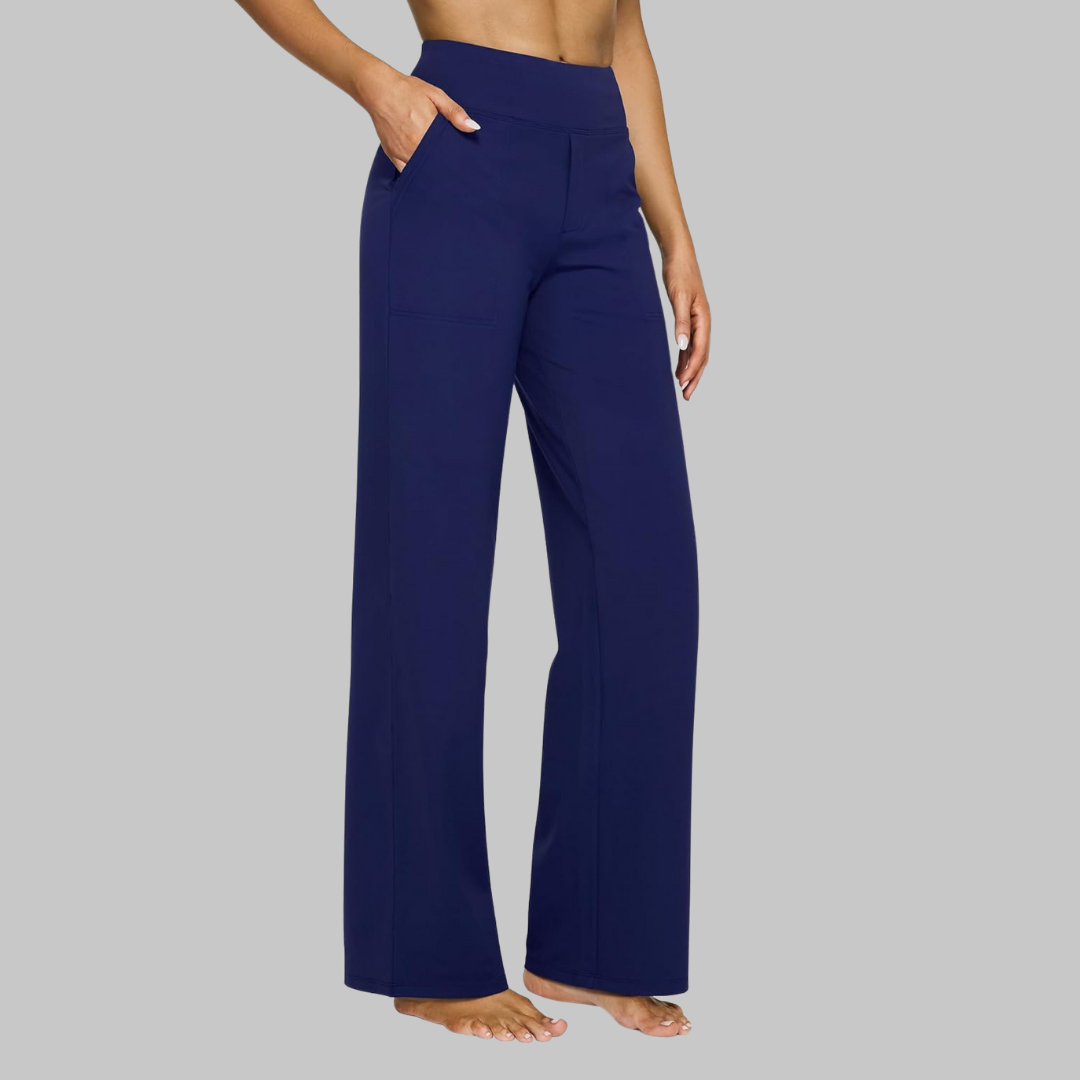 Bettina | Women's Stretch Pull-On Pants – Wide Comfort Waistband, Pockets – Blue