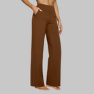 Bettina | Women's Stretch Pull-On Pants – Wide Comfort Waistband, Pockets – Dark Brown