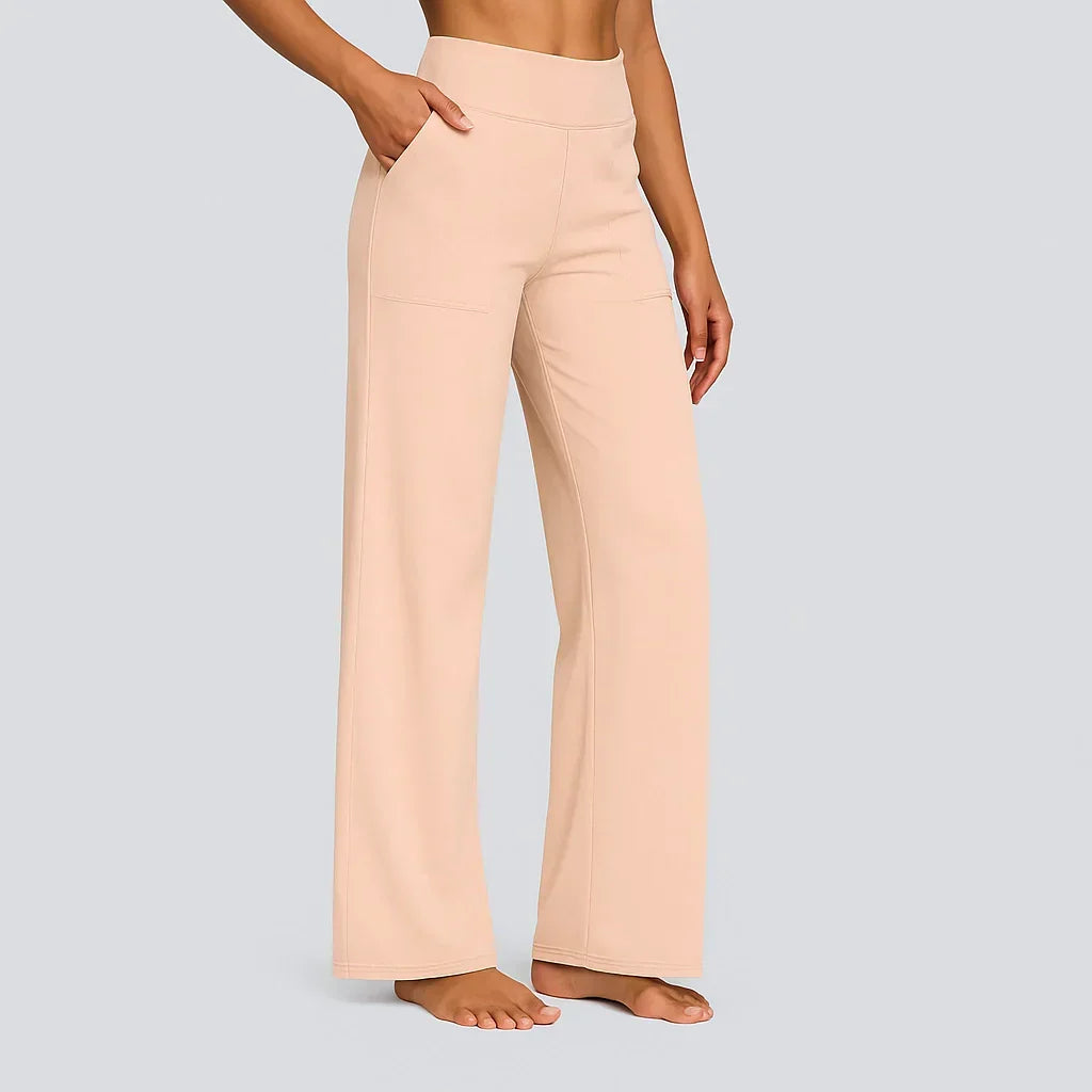 Bettina | Women's Stretch Pull-On Pants – Wide Comfort Waistband, Pockets – Apricot
