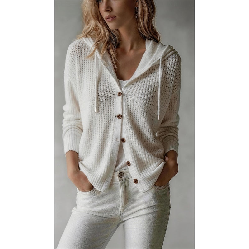 Genevieve | Women's Ribbed Hooded Cardigan – Button Front
