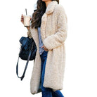 Blake | Women's Plush Teddy Coat – Knee Length, Wide Lapel, Fleece Lined – Cream