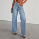 Blythe | Women's High-Waist Wide-Leg Jeans – Raw Hem, Five-Pocket Denim – Light Blue