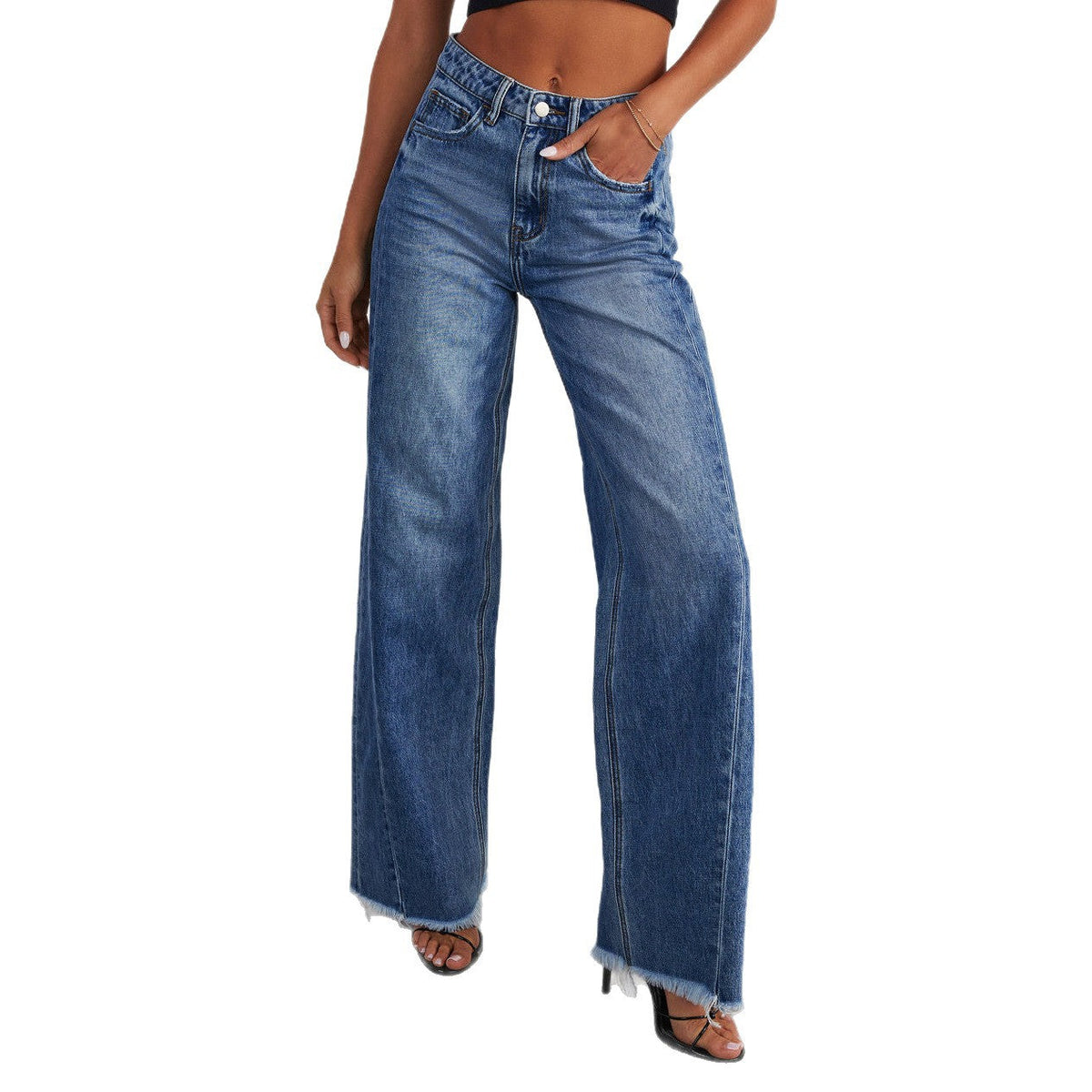 Blythe | Women's High-Waist Wide-Leg Jeans – Raw Hem, Five-Pocket Denim