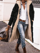 Brianna | Women's Long Hooded Puffer Coat – Faux Shearling Lining, Full Zip, Deep Pockets – Black