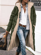 Brianna | Women's Long Hooded Puffer Coat – Faux Shearling Lining, Full Zip, Deep Pockets – Olive Green