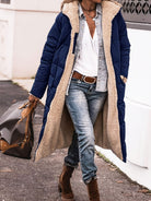 Brianna | Women's Long Hooded Puffer Coat – Faux Shearling Lining, Full Zip, Deep Pockets – Navy