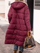 Brianna | Women's Long Hooded Puffer Coat – Faux Shearling Lining, Full Zip, Deep Pockets