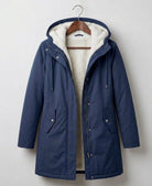 Briar | Women's Fleece-Lined Hooded Parka – Water-Resistant, Mid-Thigh Length – Dark Blue
