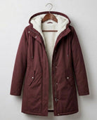 Briar | Women's Fleece-Lined Hooded Parka – Water-Resistant, Mid-Thigh Length – Wine Red