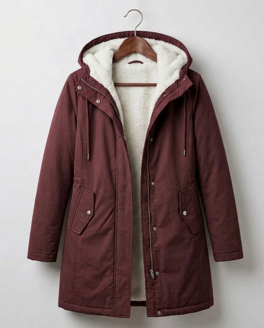 Briar | Women's Fleece-Lined Hooded Parka – Water-Resistant, Mid-Thigh Length – Wine Red
