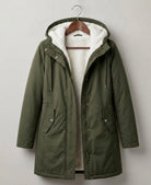 Briar | Women's Fleece-Lined Hooded Parka – Water-Resistant, Mid-Thigh Length – Army Green