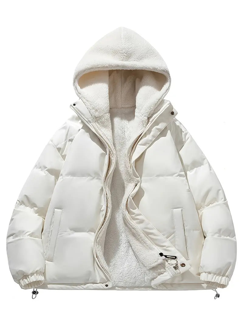 Brittany | Women's Sherpa-Lined Puffer Jacket – Hooded, Zip Front, Drawcord Hem – White