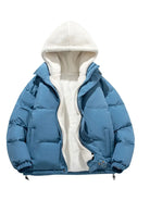 Brittany | Women's Sherpa-Lined Puffer Jacket – Hooded, Zip Front, Drawcord Hem – Blue