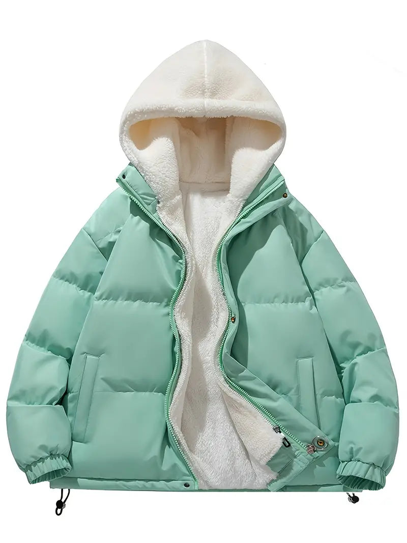 Brittany | Women's Sherpa-Lined Puffer Jacket – Hooded, Zip Front, Drawcord Hem – Mint Green