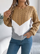Noreen | Women's Color-Block Cable Knit Sweater – Round Neck