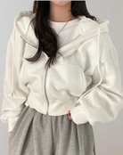 Callie | Women's Zip Up Hoodie – Long Sleeve Hooded Jacket for Fall Layering – White