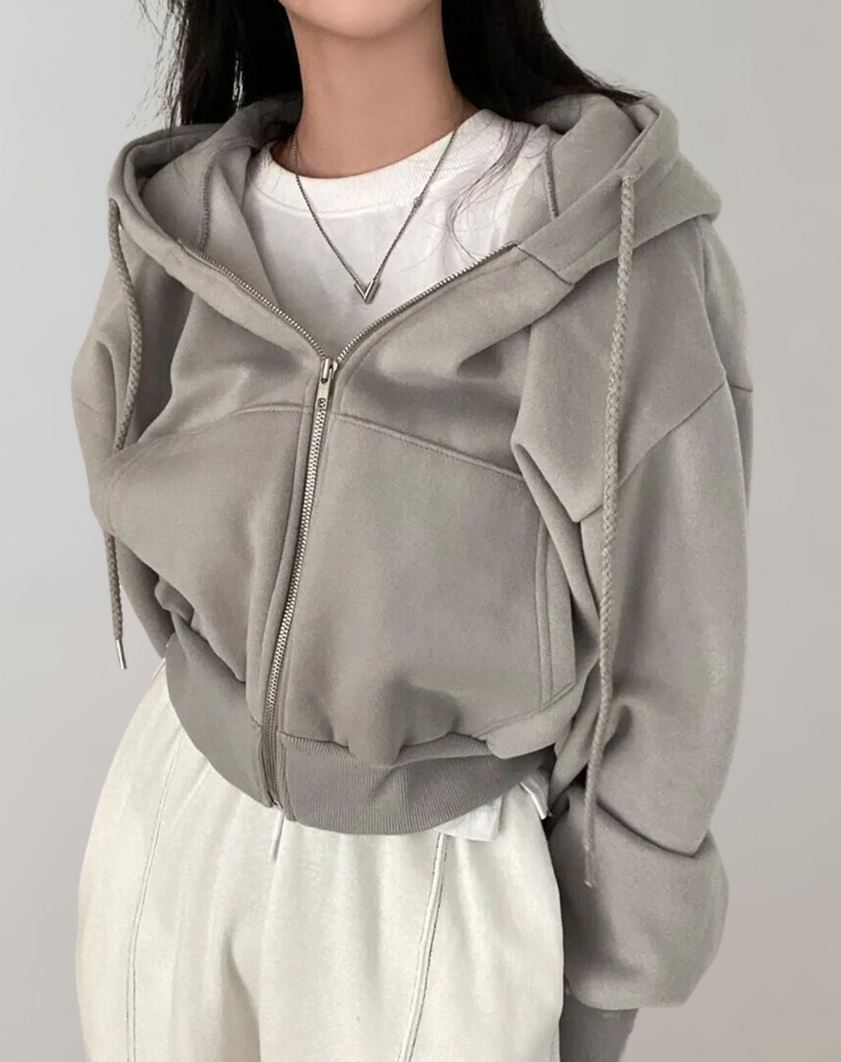 Callie | Women's Zip Up Hoodie – Long Sleeve Hooded Jacket for Fall Layering – Gray