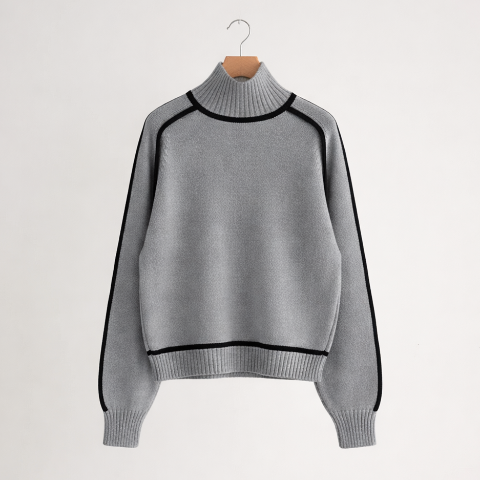 Carla | Women's Turtleneck Knit Sweater – Contrast Piping, Raglan Sleeves
