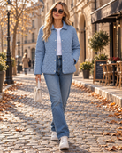 Carmen | Women's Diamond Quilted Jacket – Stand Collar, Snap Buttons, Pockets – Blue