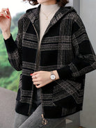 Delaney | Women's Checked Hooded Jacket – Zip-Up Knit
