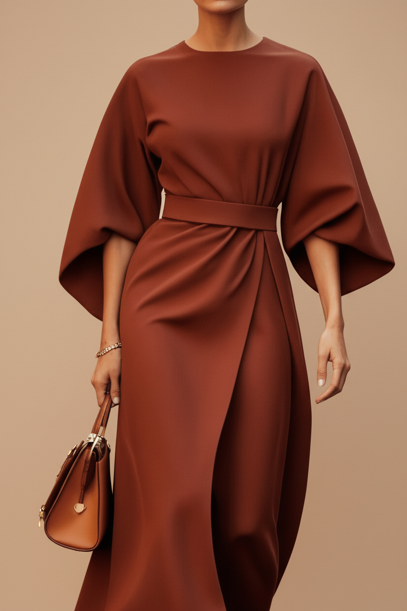 Celeste – Women's Lantern Sleeve Midi Dress – Fluid Silhouette for Day to Evening