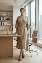 Celeste – Women's Lantern Sleeve Midi Dress – Fluid Silhouette for Day to Evening