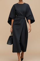 Celeste – Women's Lantern Sleeve Midi Dress – Fluid Silhouette for Day to Evening