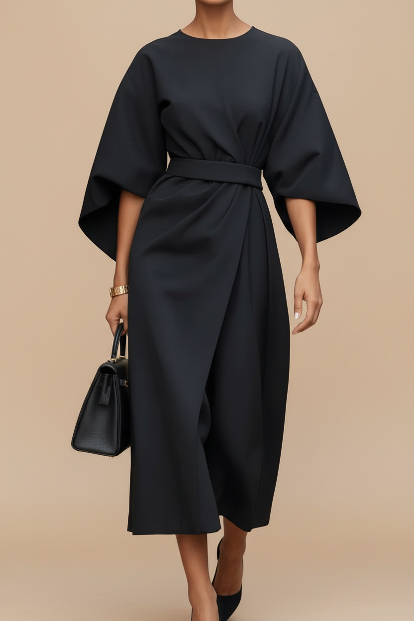 Celeste – Women's Lantern Sleeve Midi Dress – Fluid Silhouette for Day to Evening
