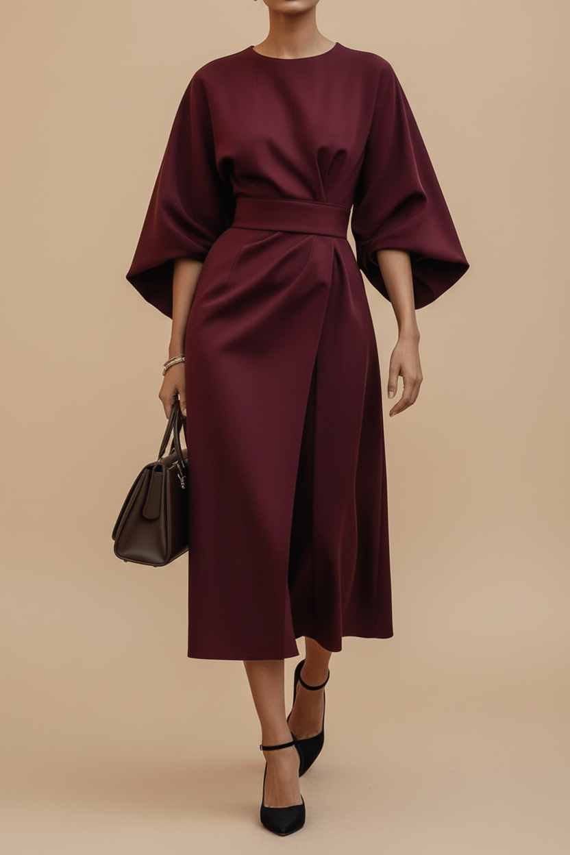 Celeste – Women's Lantern Sleeve Midi Dress – Fluid Silhouette for Day to Evening