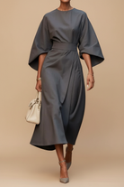 Celeste – Women's Lantern Sleeve Midi Dress – Fluid Silhouette for Day to Evening
