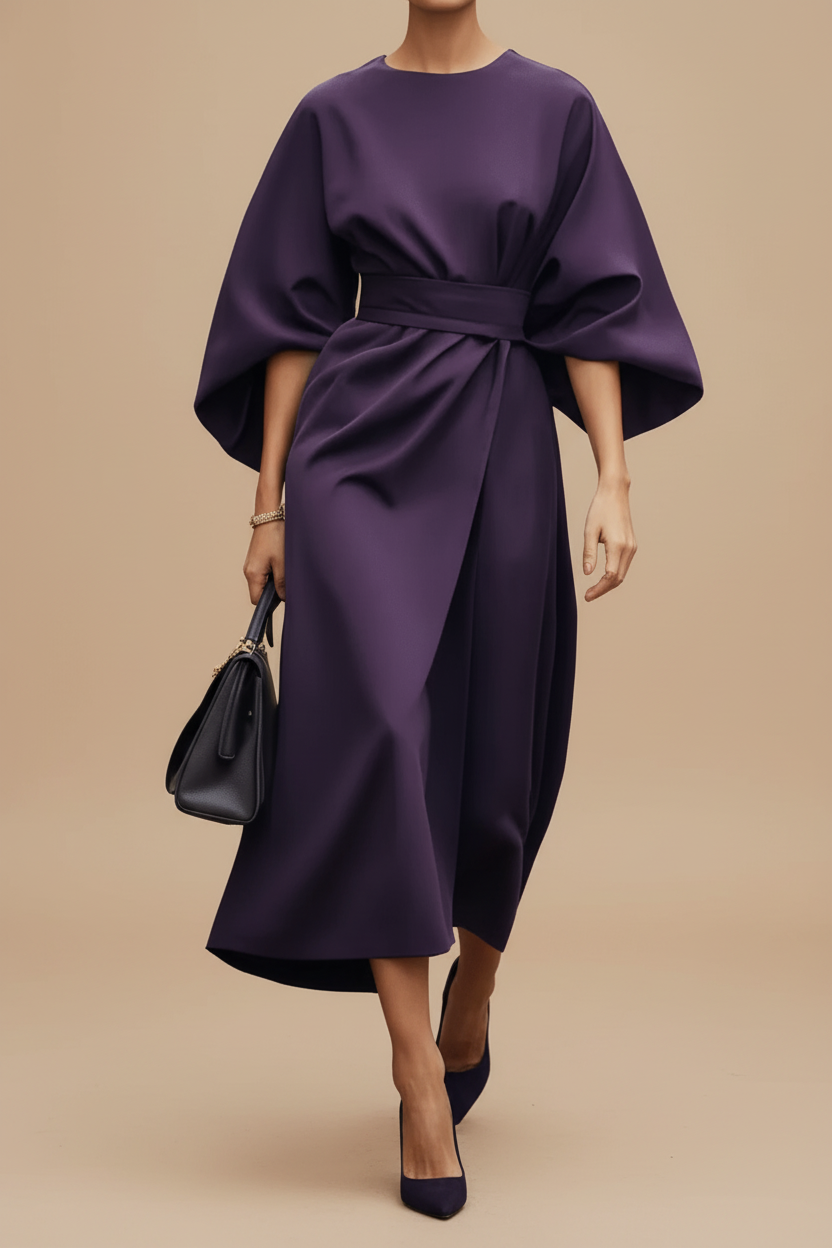 Celeste – Women's Lantern Sleeve Midi Dress – Fluid Silhouette for Day to Evening