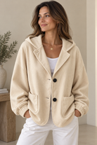 Women's Oversized Corduroy-Effect Hooded Jacket – Button Front