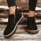 Chelsea | Women's Suede-Look Ankle Boots – Side Zip, Chunky Lug Sole, Stitched Welt – Black