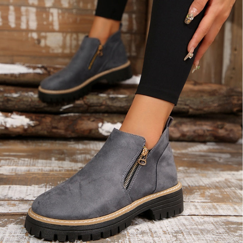 Chelsea | Women's Suede-Look Ankle Boots – Side Zip, Chunky Lug Sole, Stitched Welt