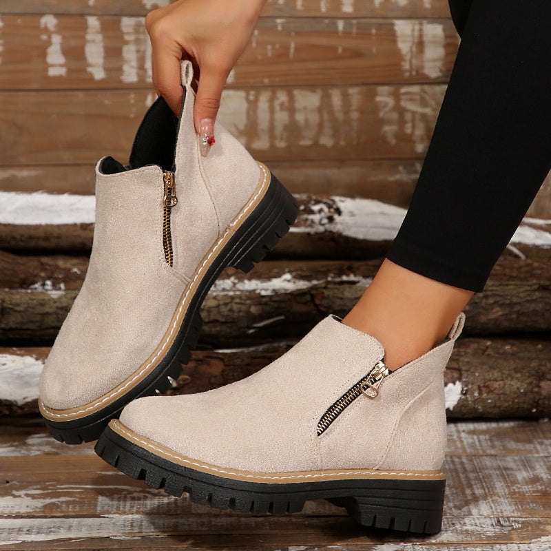Chelsea | Women's Suede-Look Ankle Boots – Side Zip, Chunky Lug Sole, Stitched Welt
