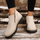 Chelsea | Women's Suede-Look Ankle Boots – Side Zip, Chunky Lug Sole, Stitched Welt – Stone