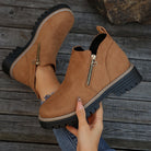 Chelsea | Women's Suede-Look Ankle Boots – Side Zip, Chunky Lug Sole, Stitched Welt – Camel