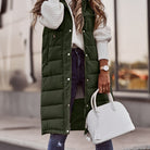 Chloe | Women's Long Hooded Puffer Vest – Quilted, Snap Front, Knee Length