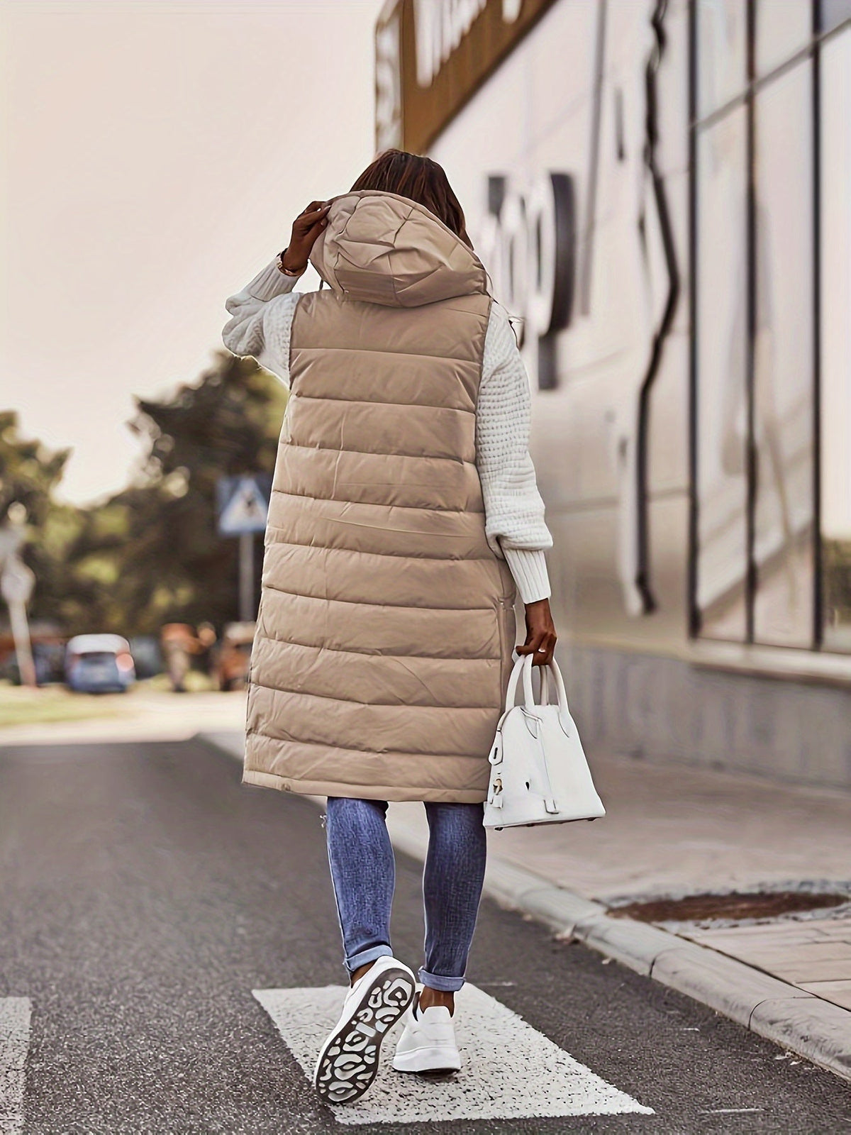 Chloe | Women's Long Hooded Puffer Vest – Quilted, Snap Front, Knee Length