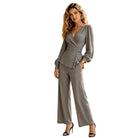 Clementine – Women's Wrap Jumpsuit – Long Sleeve, Buckle Waist and Wide Legs