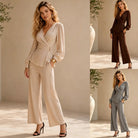 Clementine – Women's Wrap Jumpsuit – Long Sleeve, Buckle Waist and Wide Legs