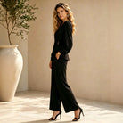 Clementine – Women's Wrap Jumpsuit – Long Sleeve, Buckle Waist and Wide Legs