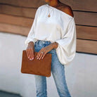 Colette – Women's Satin-Finish Asymmetric Blouse – Batwing Sleeves, One-Shoulder Drape