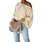 Colette – Women's Satin-Finish Asymmetric Blouse – Batwing Sleeves, One-Shoulder Drape