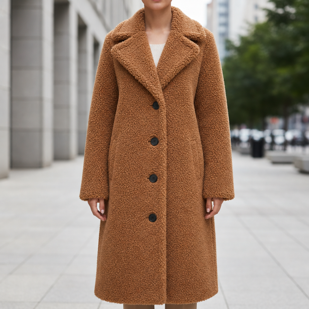 Cora – Women's Oversized Teddy Coat – Plush Faux Shearling with Notched Lapel